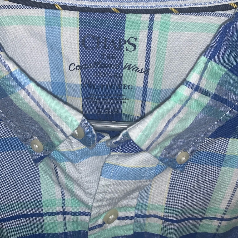 Chaps Coastland Wash Blue green Plaid Button Front Shirt Oxford Size Large xxl
